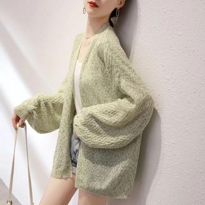 Sunscreen Thin Knitted Cardigan Summer Women's Fashion Loose Korean Version Lazy Lantern Sleeve Outer Outfit
