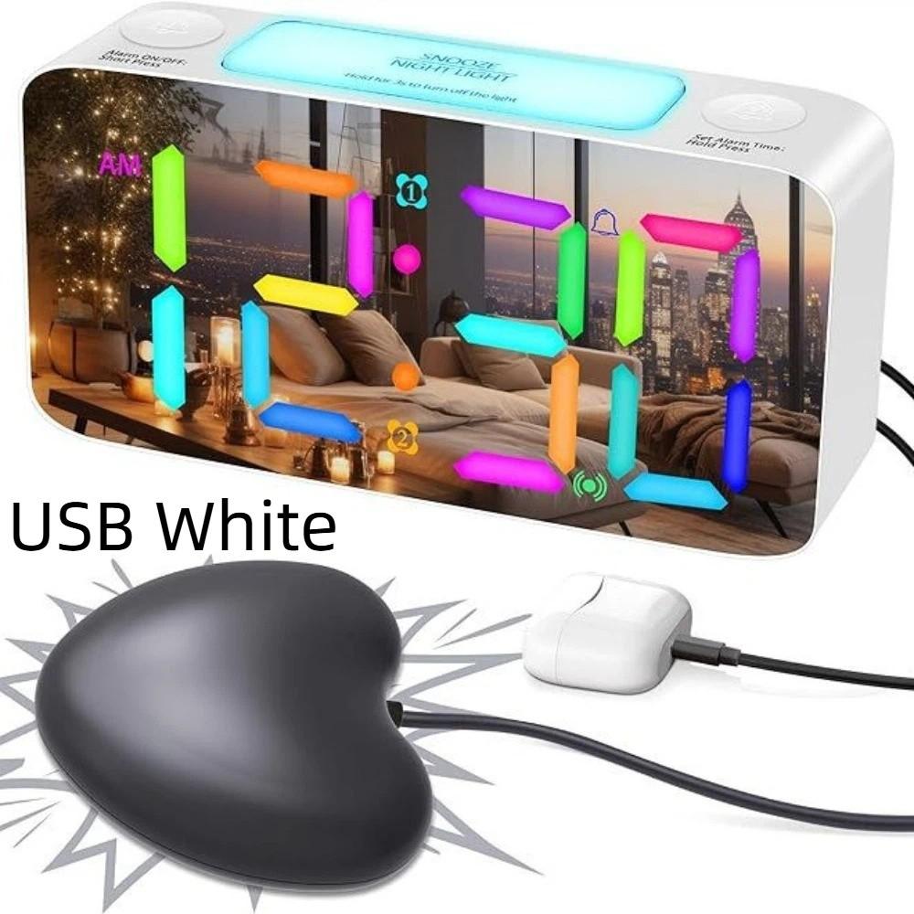 3 Levels Brightness Vibrating Mirror Blind Alarm Clock Electronic Bedside Clock Household USB White