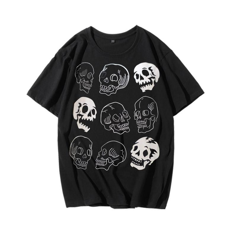 Gothic Women's T-Shirt Skeleton Print Grunge Aesthetic Goth T Shirt Dark Edgy Fashion Streetwear Graphic Tee Unisex Couple Tops