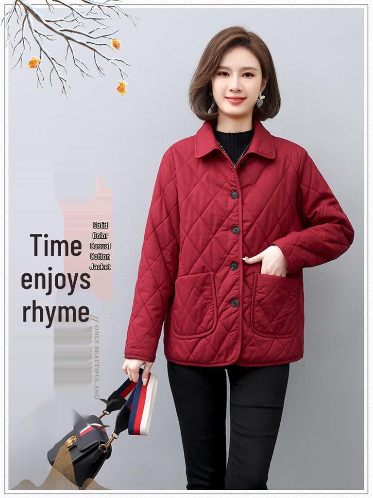 Mamas Neue Mode Leichte Gesteppte Baumwolljacke - Lässig Einfarbig für Mittelalte und Ältere Frauen