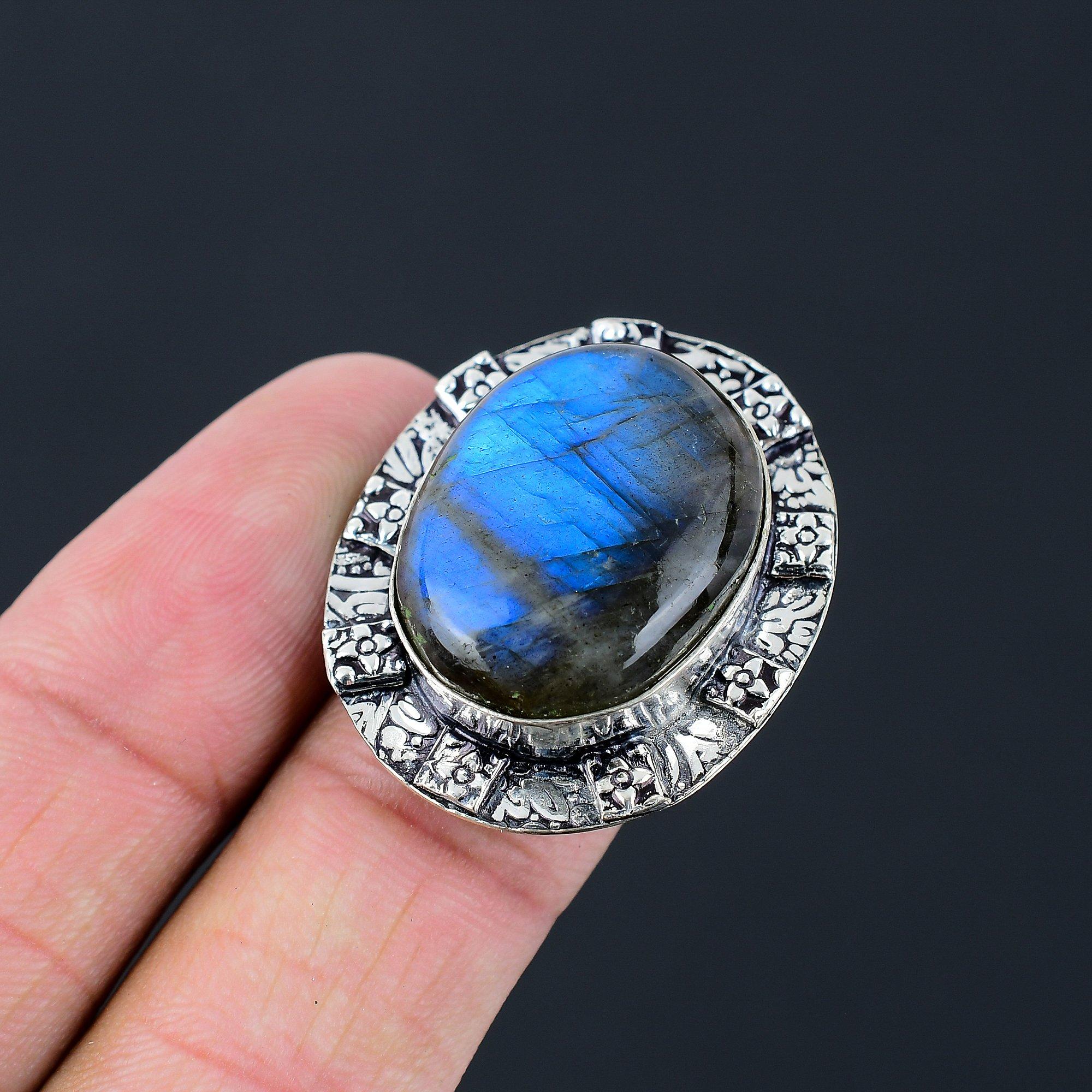 

Daughters Day Deal 925 Silver Oval Natural Labradorite Wife Promise Ring Size 8 8