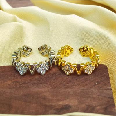 Four-leaf Clover Ring Opening Adjustable Zirconia Hollow Letters Fashion Women's Ring