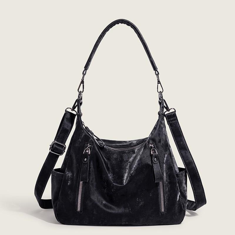 

New Women s Bag Niche Design Retro Suede Tote Large Capacity Texture Fabric One-shoulder Cross-body чёрный