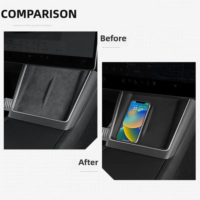 For Tesla Model Y Juniper 2026 Storage Organizer Accessories Rear Trunk Side Box Center Console Box Cup Wireless Charge Mat 2025