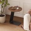 Modern Side Table with Wooden Top, Stylish Living Room Coffee Table, C-Shaped Bedside Nightstand, Compact Round End Table
