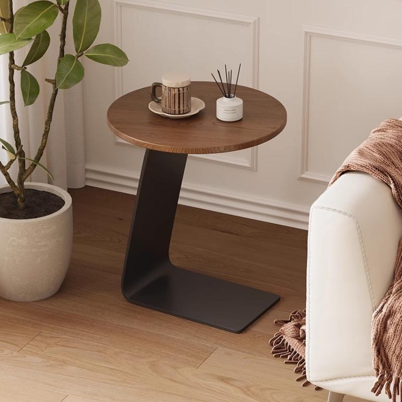 Modern Side Table with Wooden Top, Stylish Living Room Coffee Table, C-Shaped Bedside Nightstand, Compact Round End Table