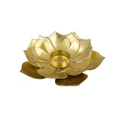 High-grade Rust-proof Lotus Flower Tealight Holder Unique Stable Gold Candlestick Stand Exquisite Desktop Candle Cup Indoor