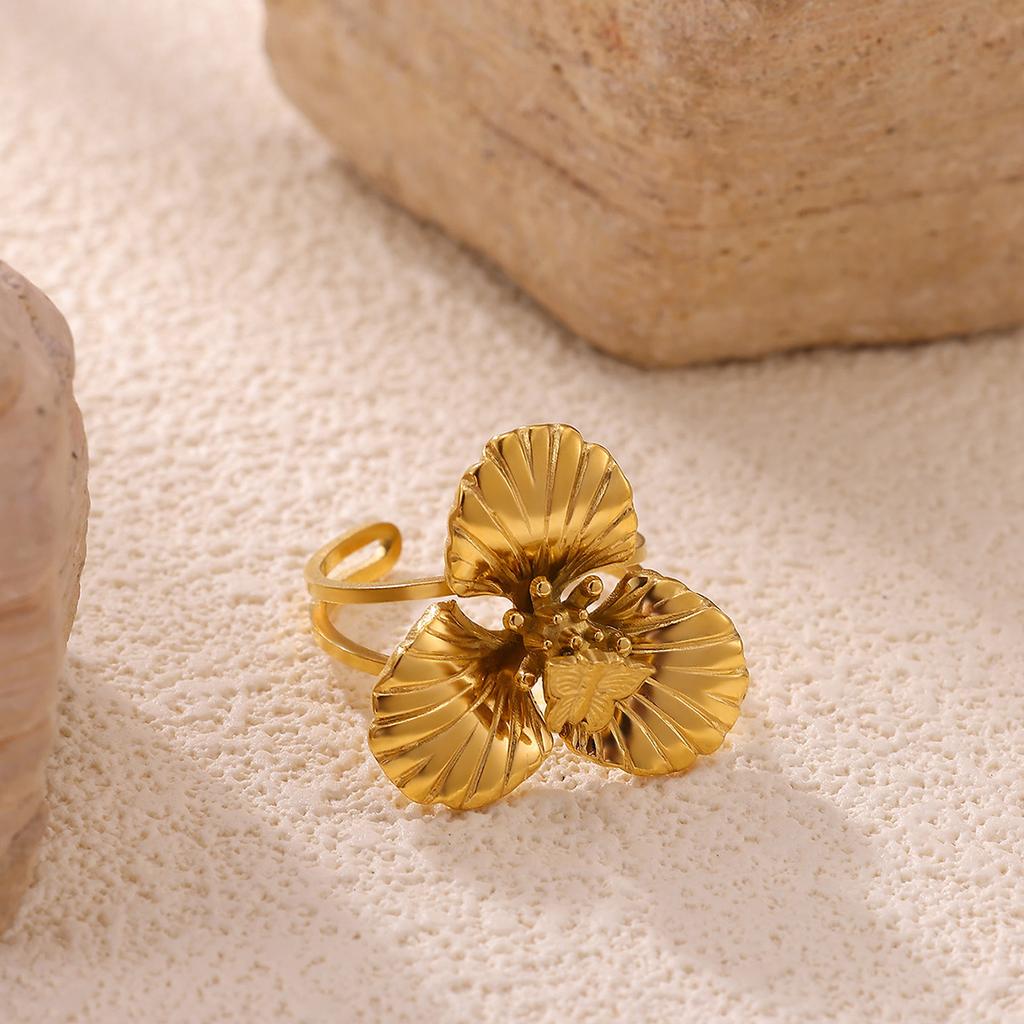 Classic Geometric Irregular Heart Gold Color Rings for Women Stainless Steel Exquisite Double Butterfly Rings Jewelry Party Gift