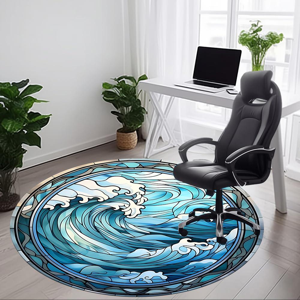 1pc Ocean Wave Stained Glass Chair Carpet for Office Non-Slip, Machine Washable Rug for Office, Room - Holiday Decor, Machine Made yy251016061
