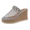 Fashion Women's Closed Toe Wedge Heel Sandals Fashion Hollow Mesh Thick Sole Slippers Woman Summer Shiny Crystal Chunky Platform Sandals