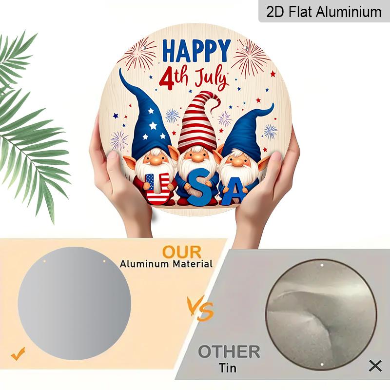 Patriotic Wall Decor, Vintage Independence Day Hanging Decor with Happy 4th of July, American Flag Gnomes, Fireworks & Stars - Lightweight Durable