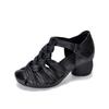 Johnature Genuine Leather Hand Woven Hollow-out Coarse Heel Sandals Retro Versatile High Heel Women's Shoes