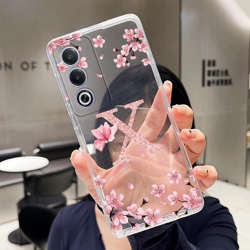 Letter Case For OPPO A3 Pro 5G A80 5G Fundas Fashion Flower Back Cover Transparent Soft Silicone TPU Clear Printing Phone Casing