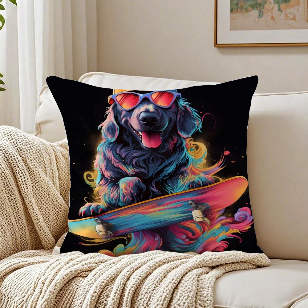 Retro Style Trendy Artistic Dog Pattern Cushion Cover Pillowcase Antidustmite Living Room Sofa Decor Cushion Room