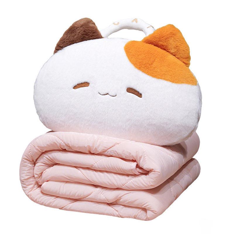 Cartoon Cat 2-in-1 Tote Pillow & Blanket for Car, Office, or Home