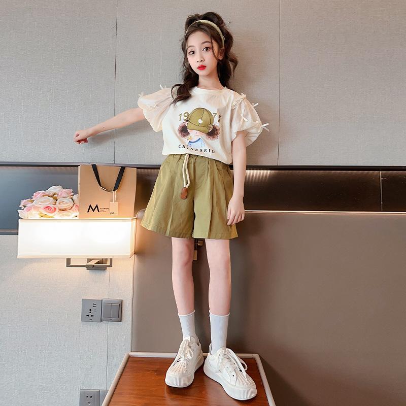 Girls Summer Short Sleeve Top and Shorts Two Piece Set