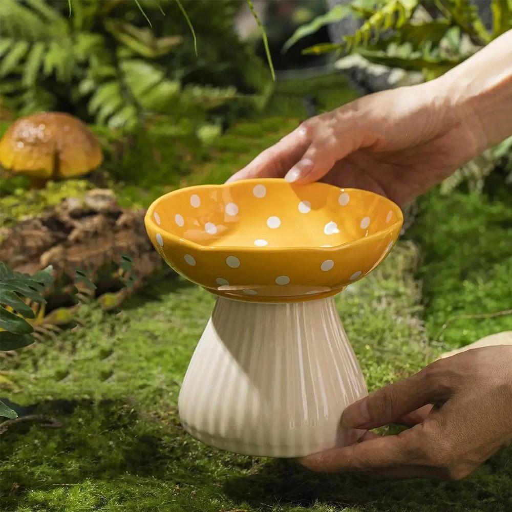Cute Pet High Foot Bowl Creative Cats Drinking Feeder Mushroom Cat Bowl  Water Container