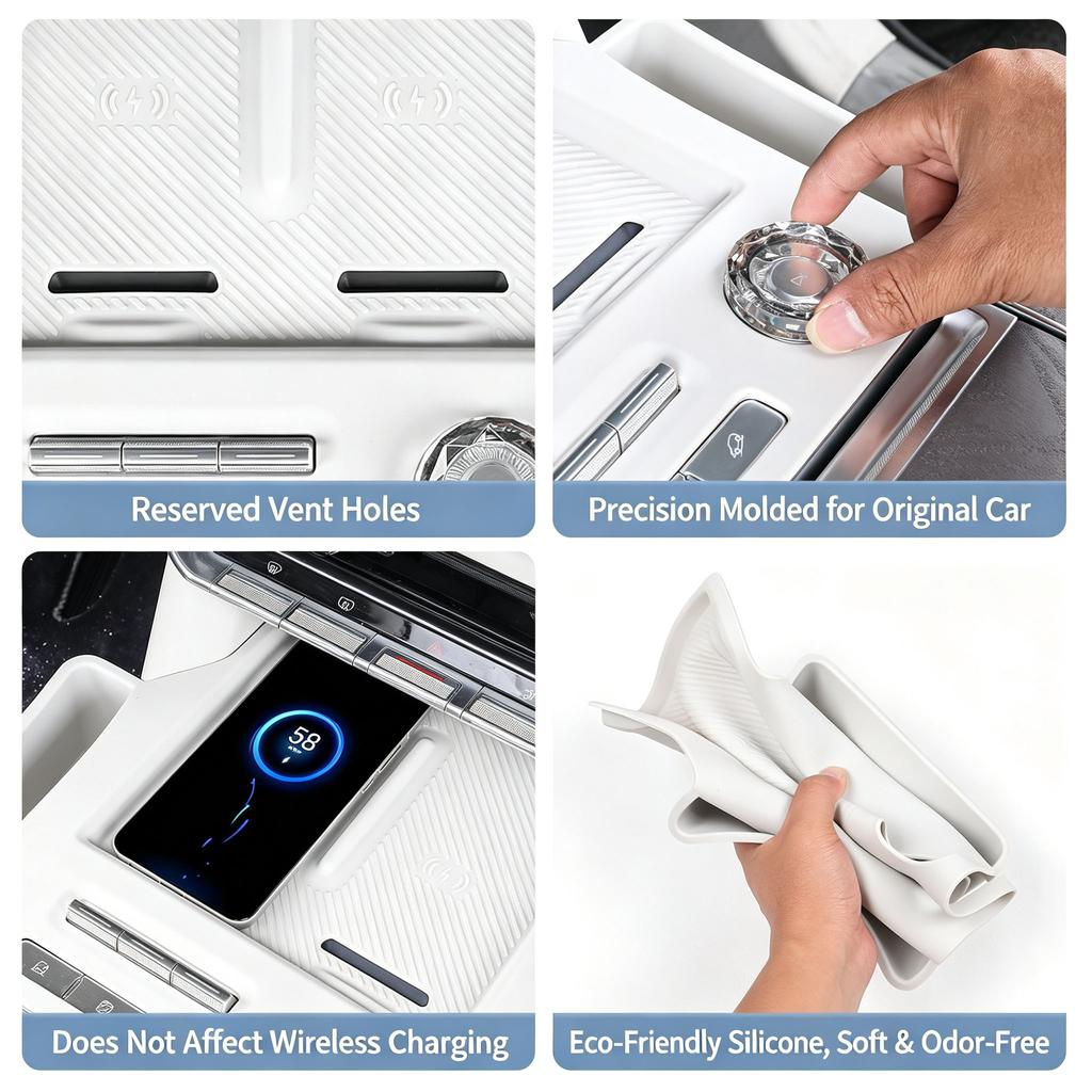 FOR ZEEKR 9X Wire Charging Silicone Mat Center Console Anti-Slip Protection Pad Storage Pocket Interior Accessories Modification