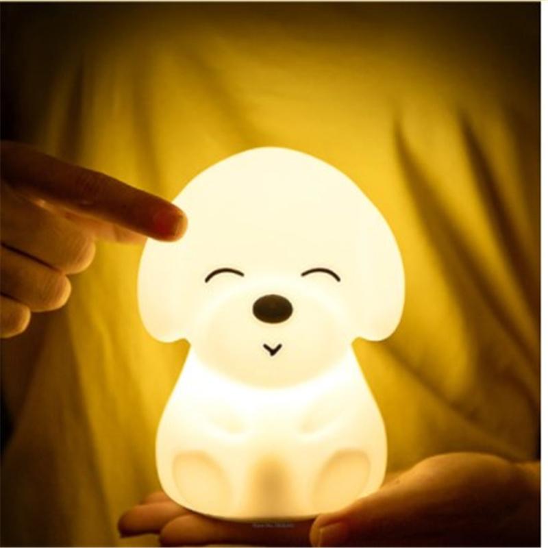 Silicone Cute Dog-shaped Led  Night  Light Touch-sensor Remote Control Timer Rechargeable 7 Colors