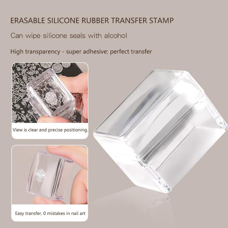 3Pack Transparent Silicone Nail Art Stampers For Precise Pattern Transfer And Easy Alignment
