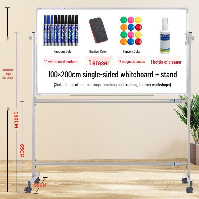 Dual-Sided Magnetic Whiteboard & Blackboard, Mobile Stand, Erasable, for Home, Office, or Classroom.