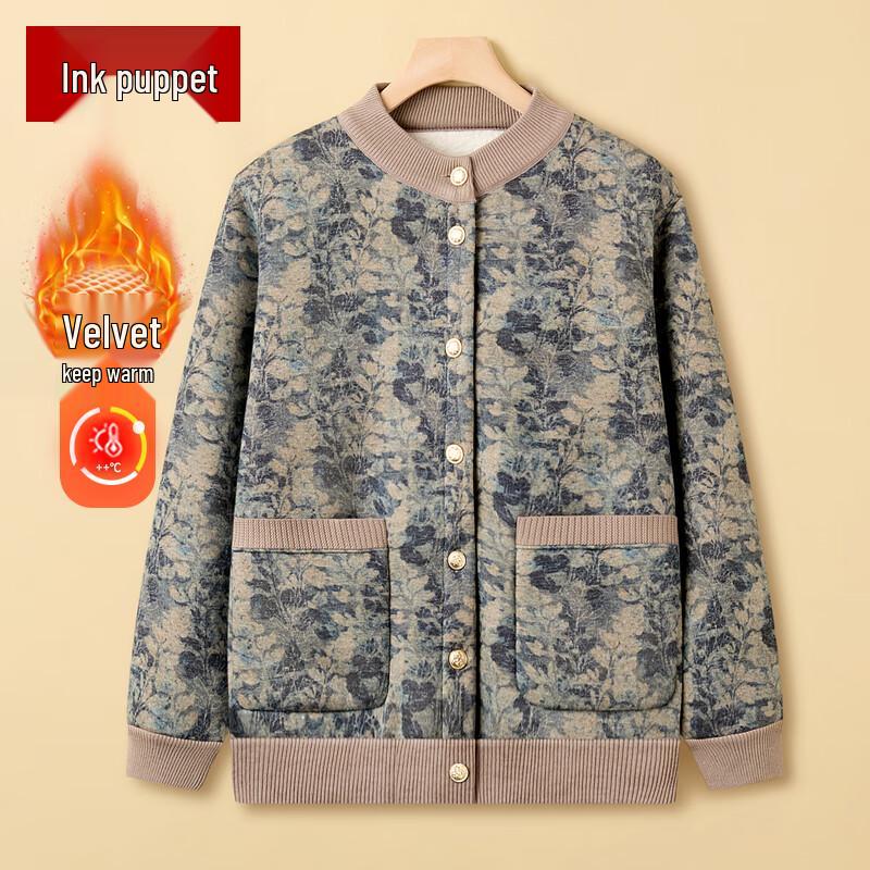 

Elderly Women s Plush Knitted Cardigan Sweater 2XL