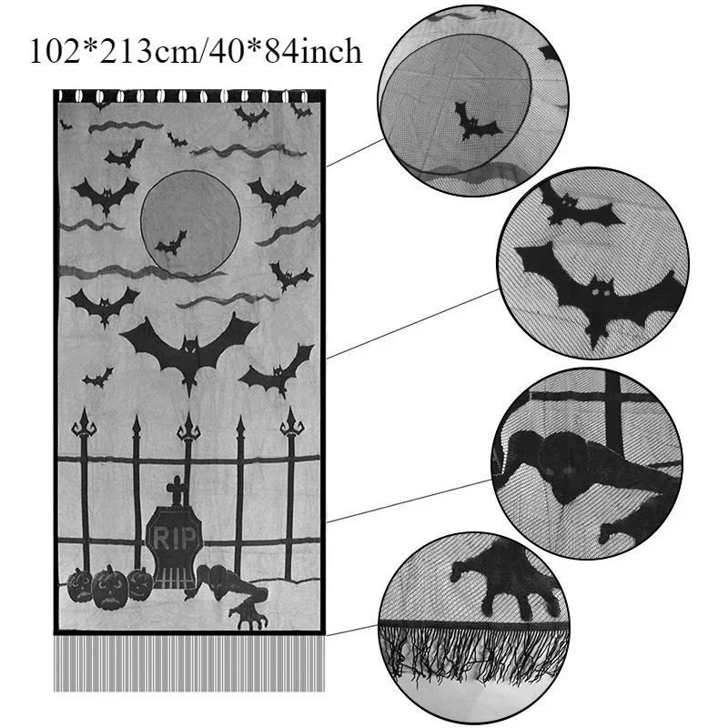 Halloween Tablecloth Bat Spider Web Black Lace Tablecloth Mantel Cloth Family Table Decoration Halloween Party Decoration