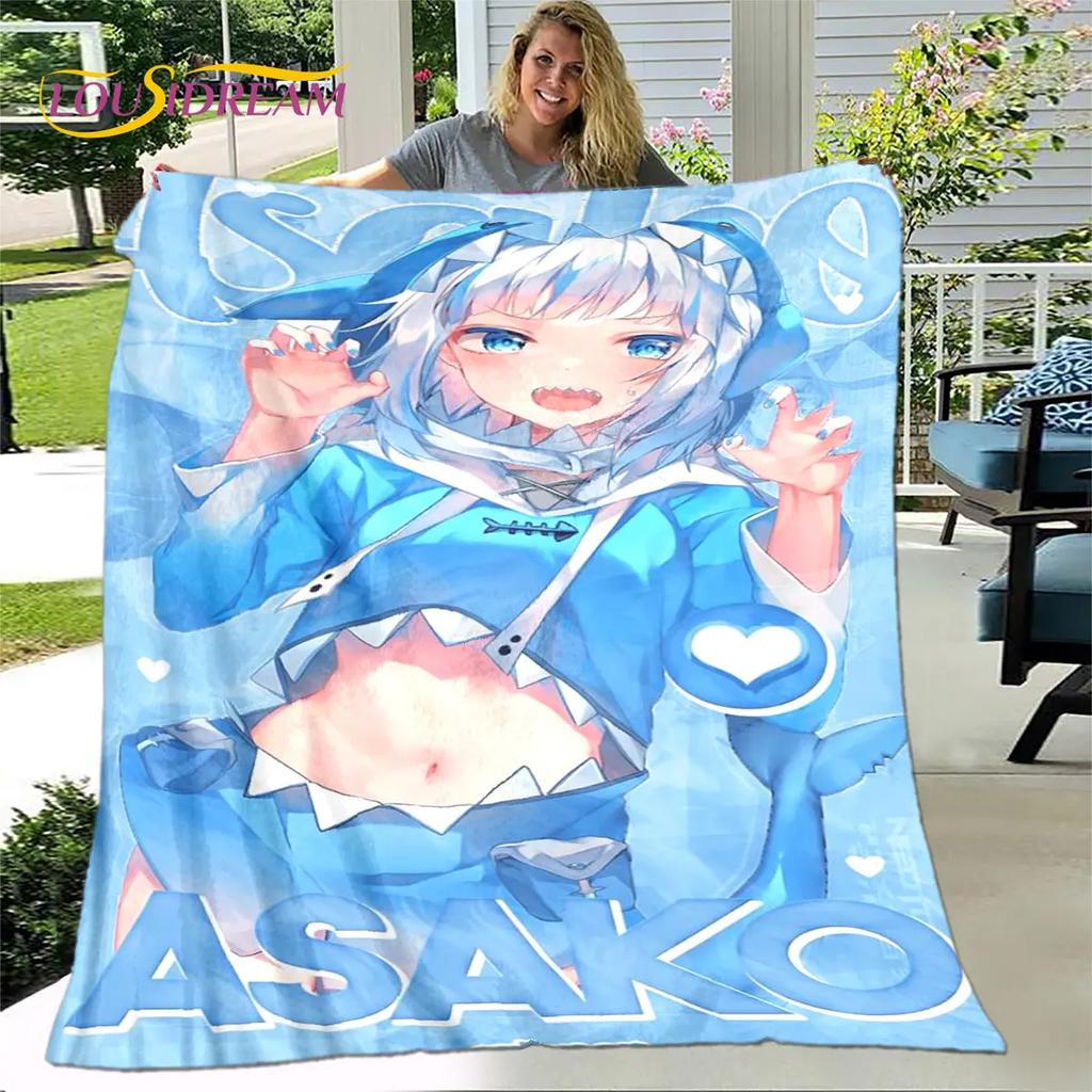 Cute Gawr Gura Hololive Anime Soft Plush Blanket,Flannel Blanket Throw Blanket for Living Room Bedroom Bed Sofa Picnic Cover Kid
