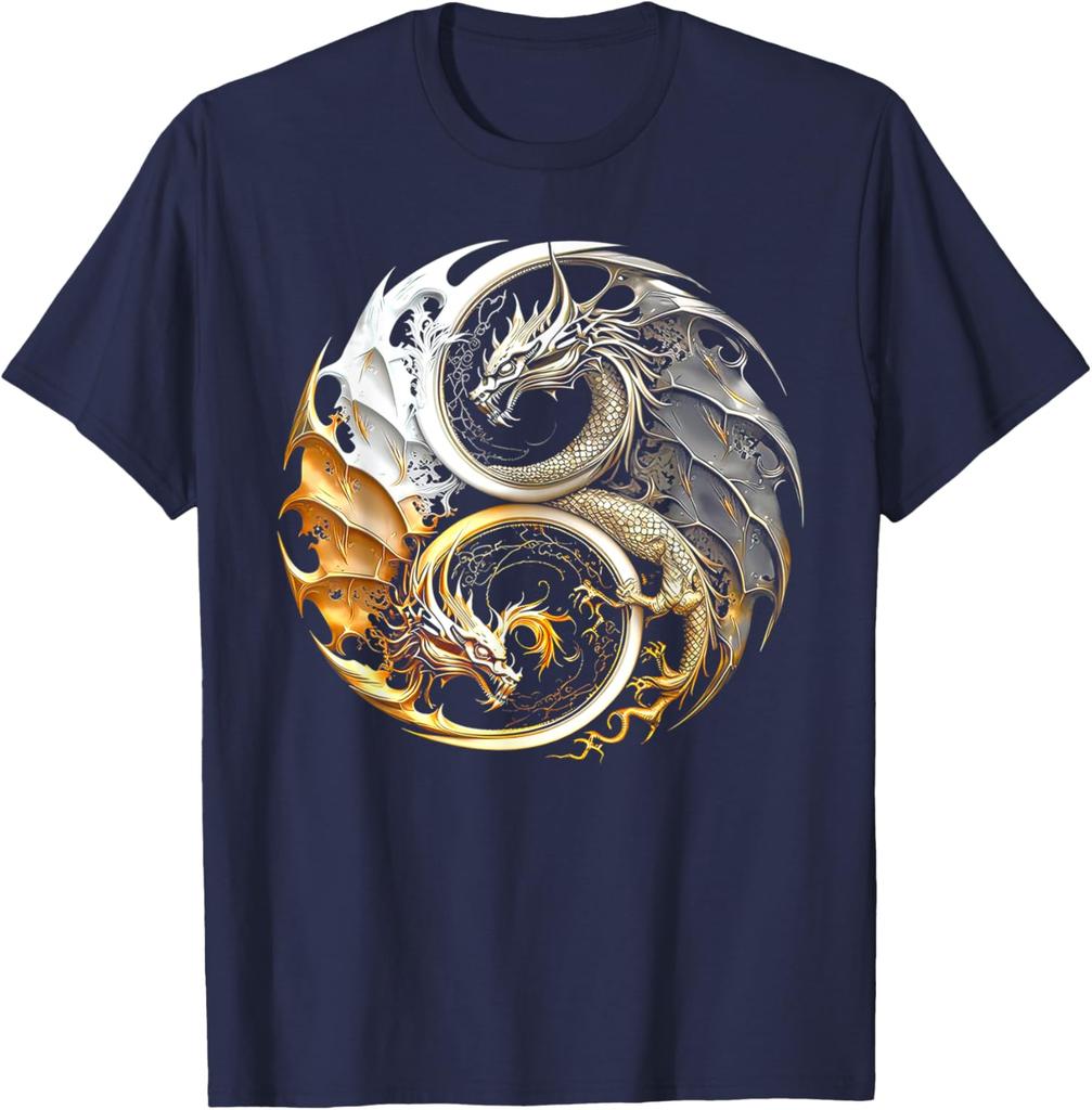 Yin Yang Dragons Moon North Myths Valhalla TShirt 100 Cotton ONeck Short Sleeve Summer Casual Mens Tshirt Streetwear