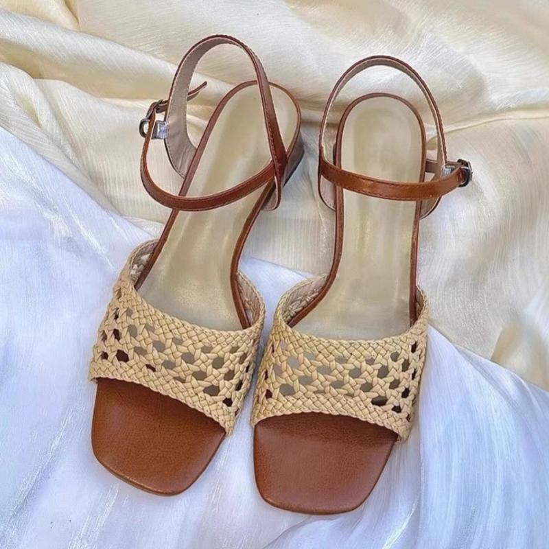 Fashion Fashion Handmade Woven High Heel Sandals Women Retro Ankle Strap Bow Buckle Brand Designer Shoes Cozy Breathable Dresses Dresses