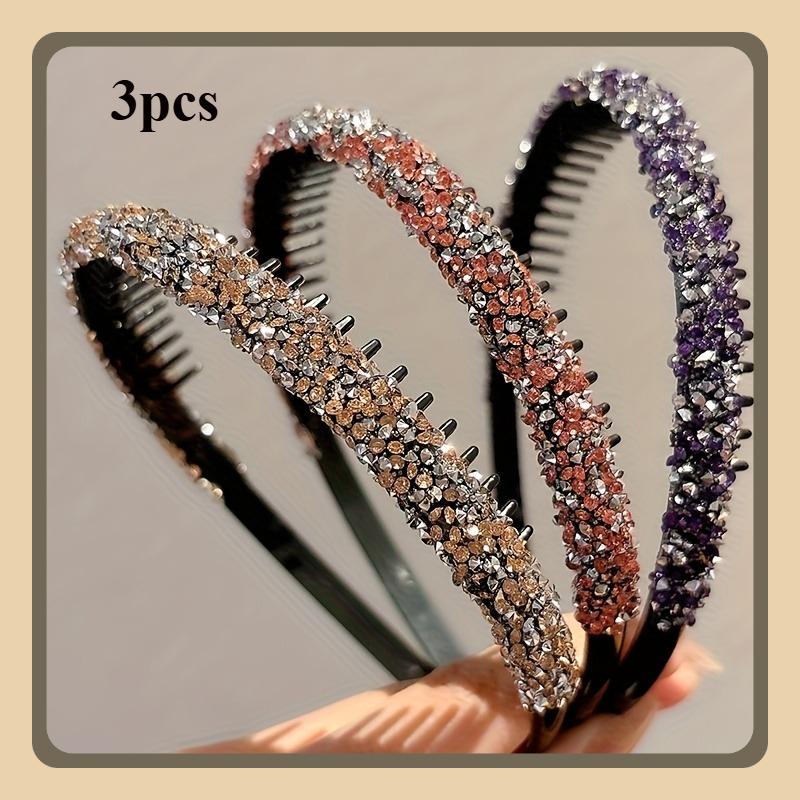 

3pcs Women S Multicolor Glitter Non-Slip Toothed Hair Hoop Easy Broken Hair Bangs Finishing Hair Hoop Dress Up Additions Hair Additions