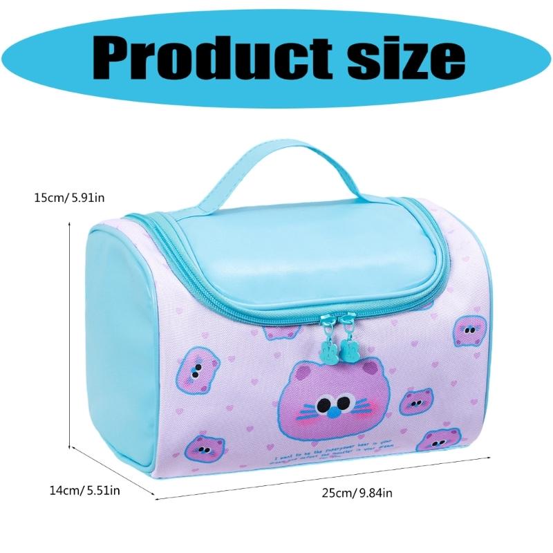 Durable Waterproof Makeup Organizers Cartoon Print Travel Cosmetic Bag With Multi Functional Compartments And Carry Handle