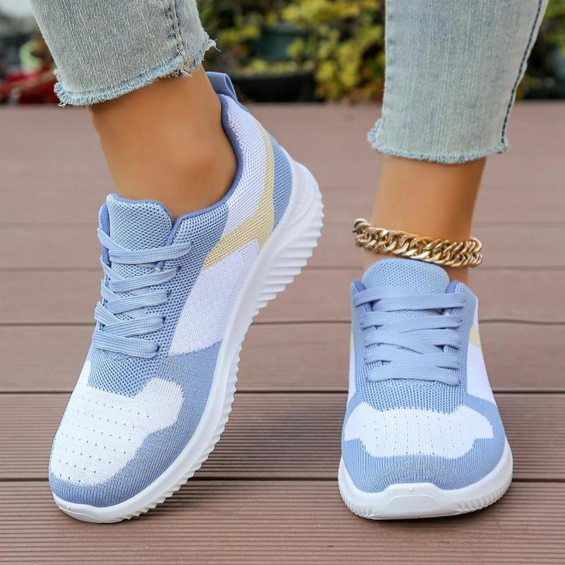 Fashion Autumn 2025 Sky Blue Women's Sneakers Plus Size 41 Mix Color Lace Up Casual Shoes Woman Soft Sole Platform Flats Tennis Shoes