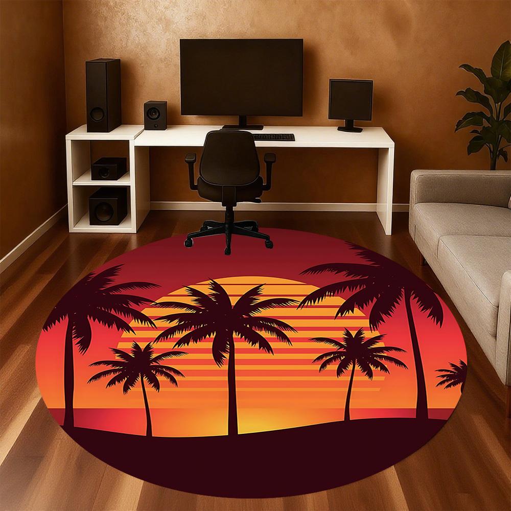 1pc palm trees sunset Round Chair mat Area Rug - Non-Slip, Floor Mat for Office, Bedroom, and Indoor Decor c1125340