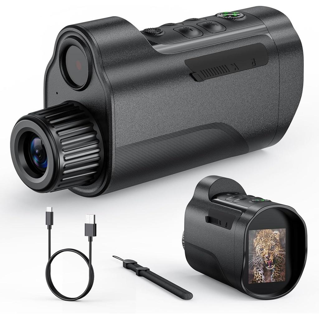 Handheld Night Vision Monocular with 2" HD Screen-Detection Range,10X Zoom for Camping Hunting&Wildlife Observation, Includes Compass&Supports TF Card