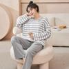 Paar Pyjama-Sets Damen Frühling Herbst Draußen Baumwolle Gestreift Langärmlig Homewear Herren Lässig Einfach Große Größe Loungewear