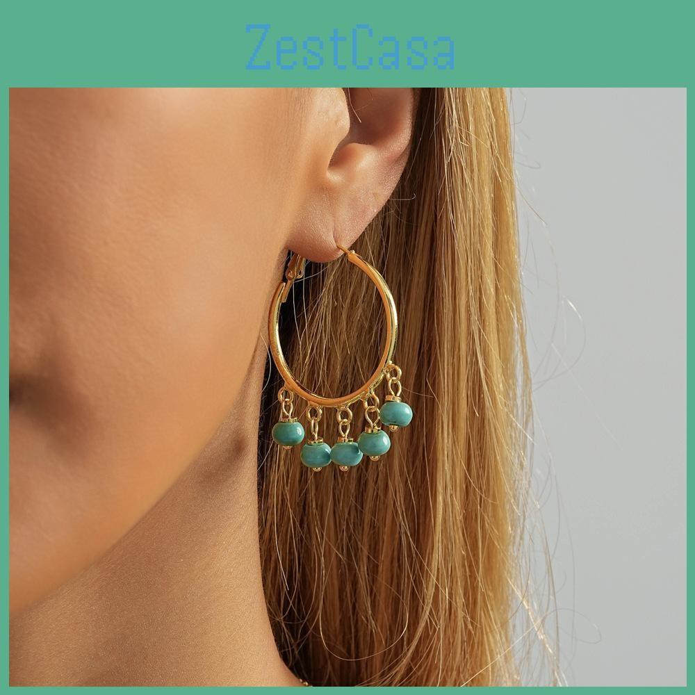 Blue Earrings Copper With Natural Stones Simple And Elegant Earrings Circle