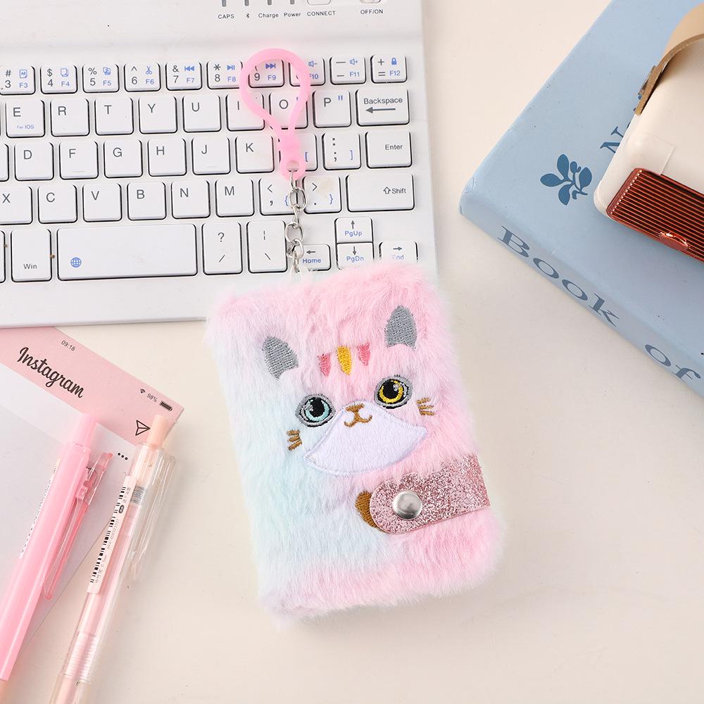 Plush Mini Notebook with Hook - Portable Durable Cute Kitten & Puppy Diary with Sticky Notes