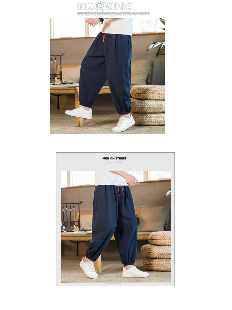 2023 Sommer Japanische Übergröße Herren Baumwolle Leinen Jogger Locker Lässige Neun-Punkte-Hose
