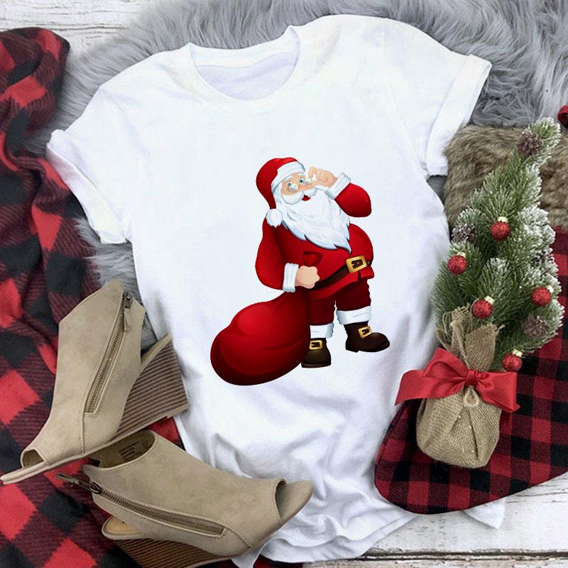 Cute Reindeer T Shirt Women Fashion Christmas Harajuku Short Sleeve T Shirt White Suitable All Seasons
