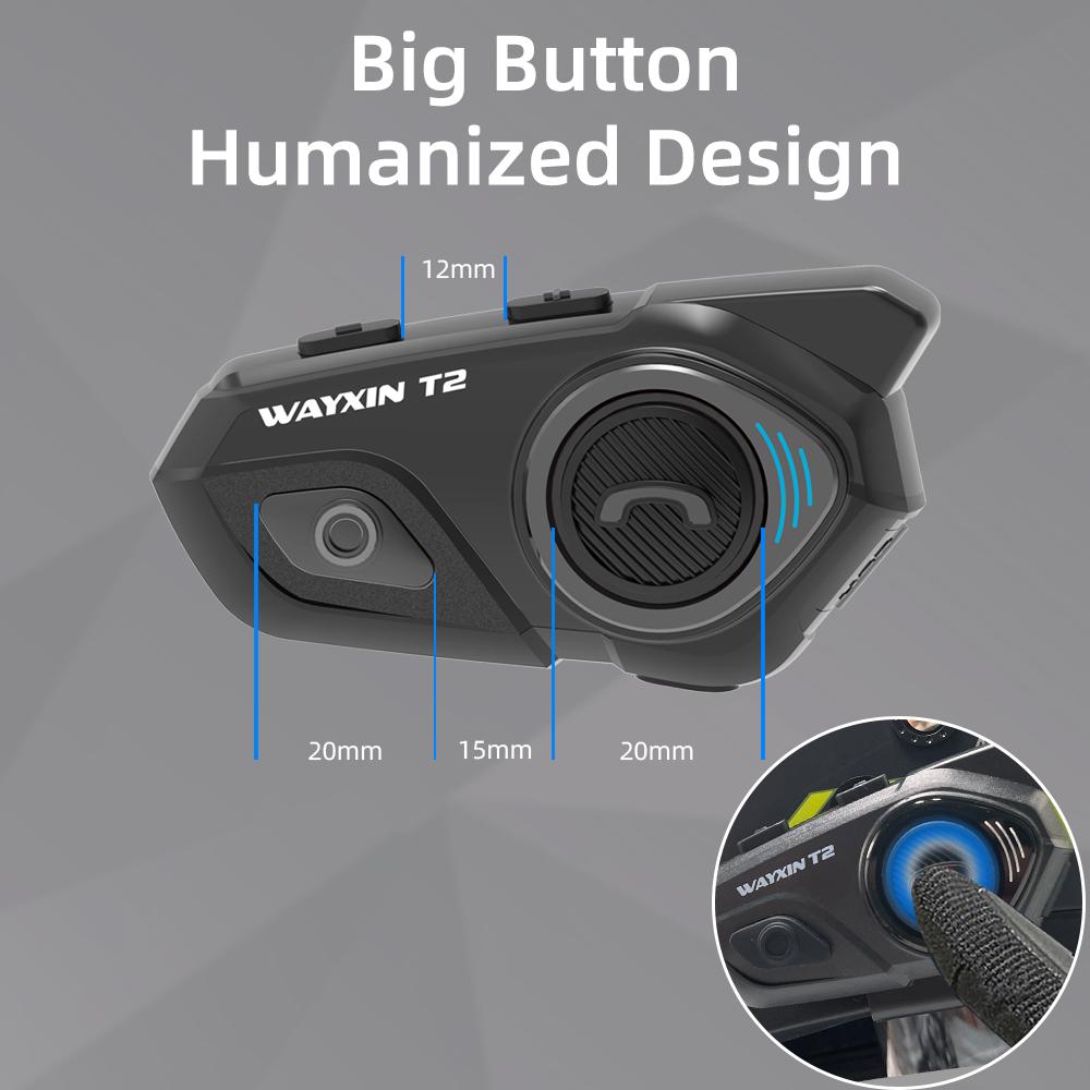 WAYXIN T2 Motorradhelm-Headset für 2 Fahrer Bluetooth Intercom-Kopfhörer Moto Communicator Lautsprecher Interphone Headset Biker