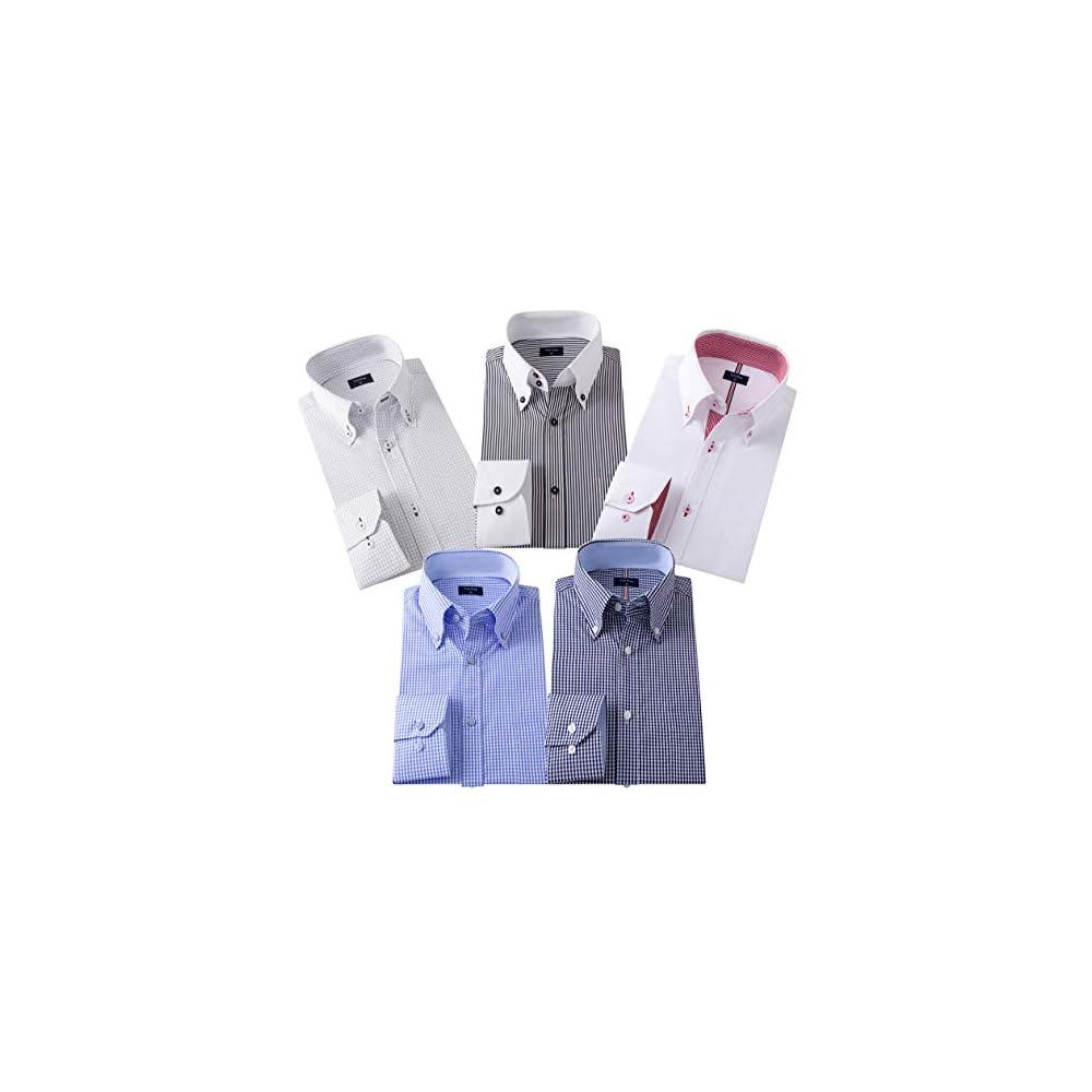 Tory Ring Men's Long-Sleeve Button-Down Slim Fit Business Shirts, 5-Pack, Multiple Colors, Size 4L,