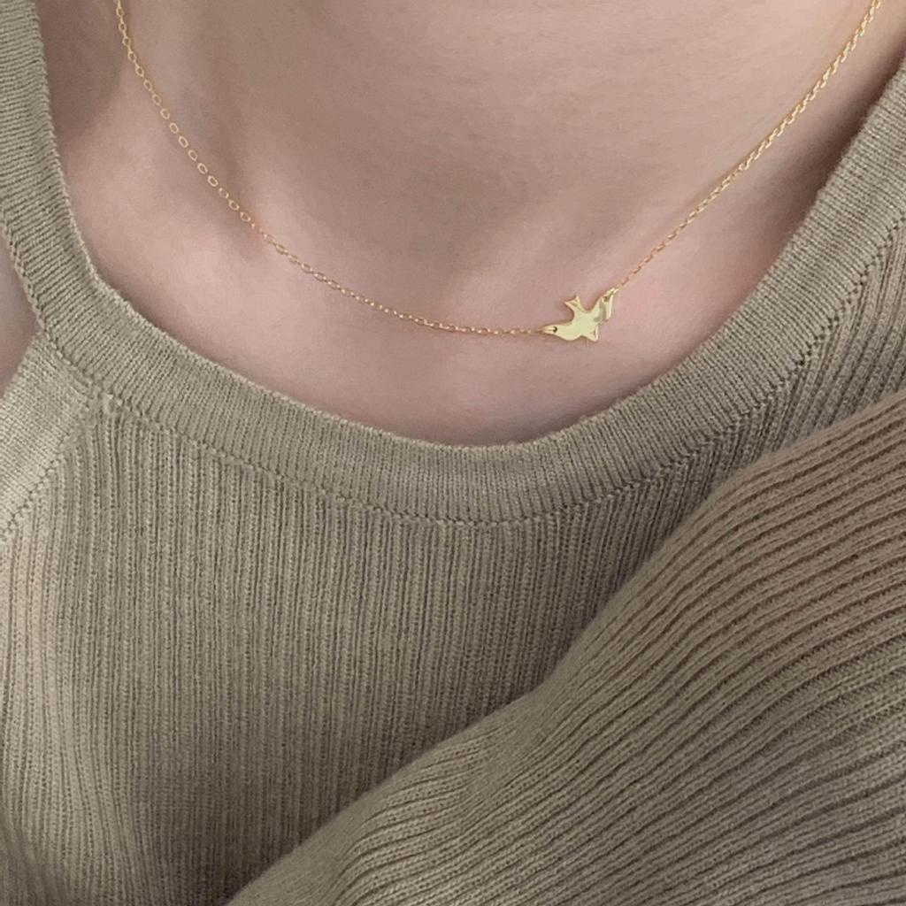 2026 New Women's White Copper Thick Silver Little Bird Choker Necklace