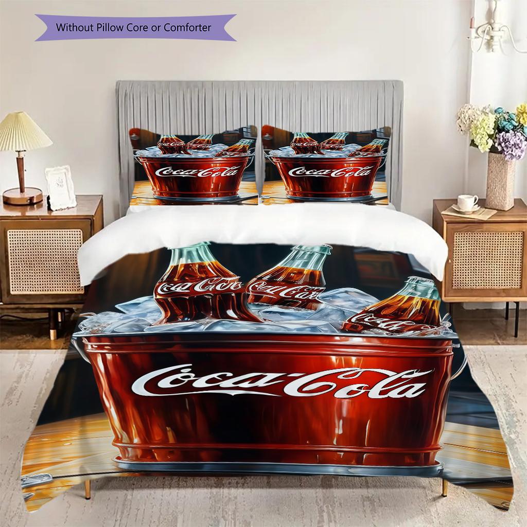 Cocacola Bottles Ice Bucket Threepiece Set 1 Duvet Cover 2 Pillowcase Without Core Bedding Set Soft And Comfortable