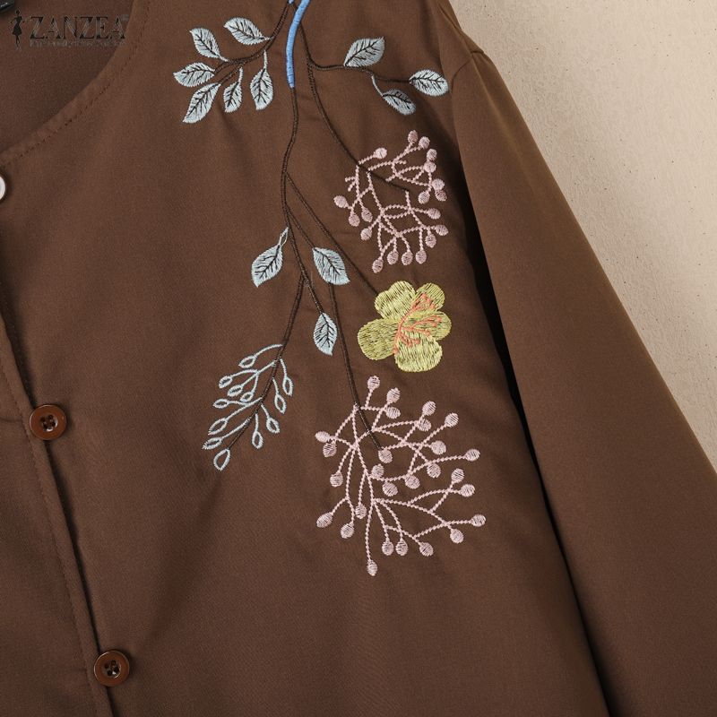 ZANZEA Women Casual Round Neck Loose Long Sleeve Print Blouse