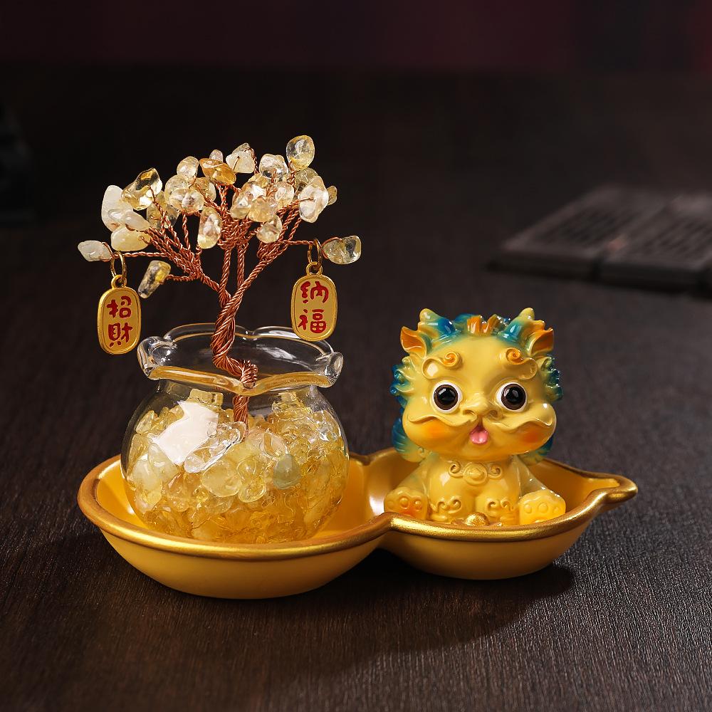 

Crystal Money Tree, Prosperity Auspicious Fox, Gourd Base Set, Small Decorative Piece for Home, Office Desk Decoration, Car Decoration Huang Yuanbao