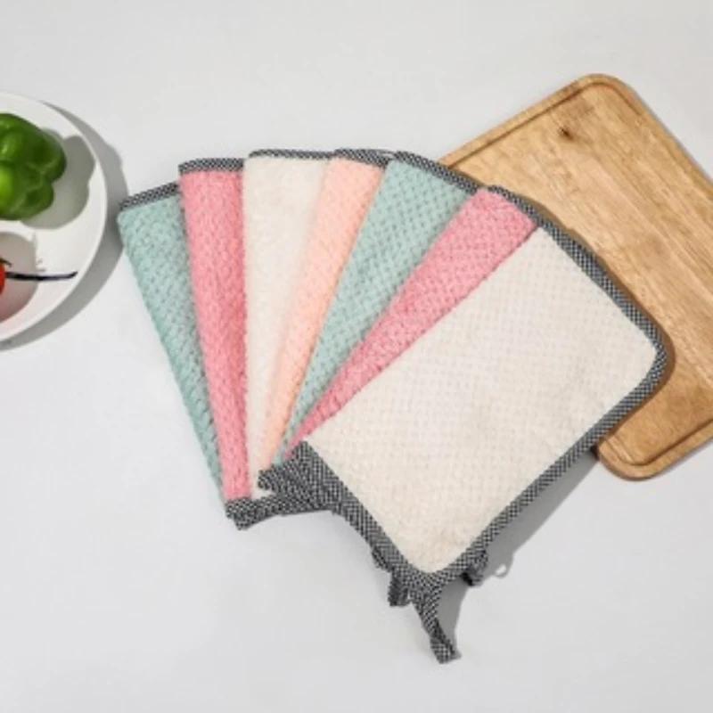 New Non-stick Oil Household Cleaning Wiping Towel Non-linting Hangable Coral Fleece Double-Sided Rag Cleaning Cloth Dish Cloth