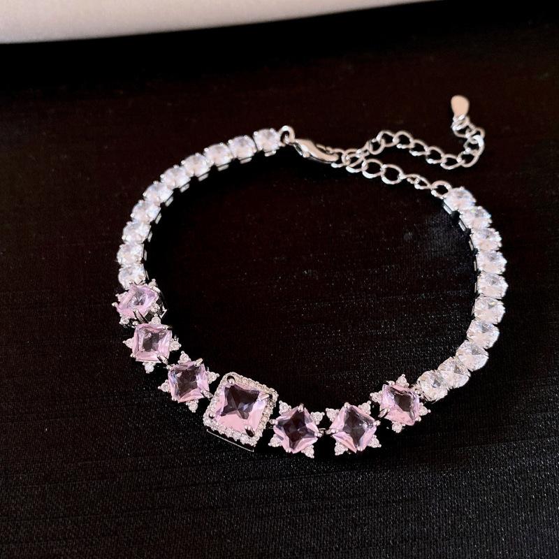 Korean Style Shiny Zircon Flower Buckle Bracelet: Light Luxury, High-End, Fashionable Bangle for Women