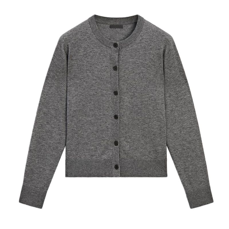 MD Spring New Casual Normcore Temperament Commute Gray round-Collar Knitting Cardigan Short Coat 5628516