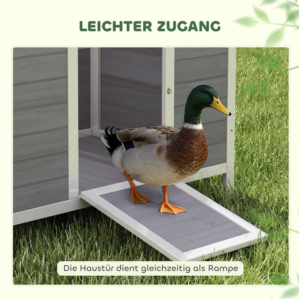 Duck Coop, Weatherproof Wooden Duck House with Removable Floor, Sliding Window, Hinged, Asphalt Roof, 93 X 70 X 72 Cm, Grey